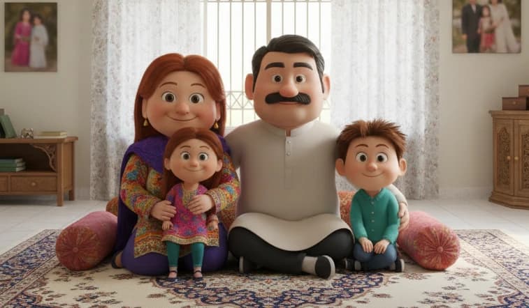 A happy family using a laptop to compare deals online